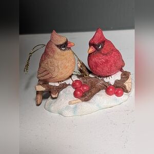 Red and Brown Cardinal Birds On A Branch Christmas Ornament